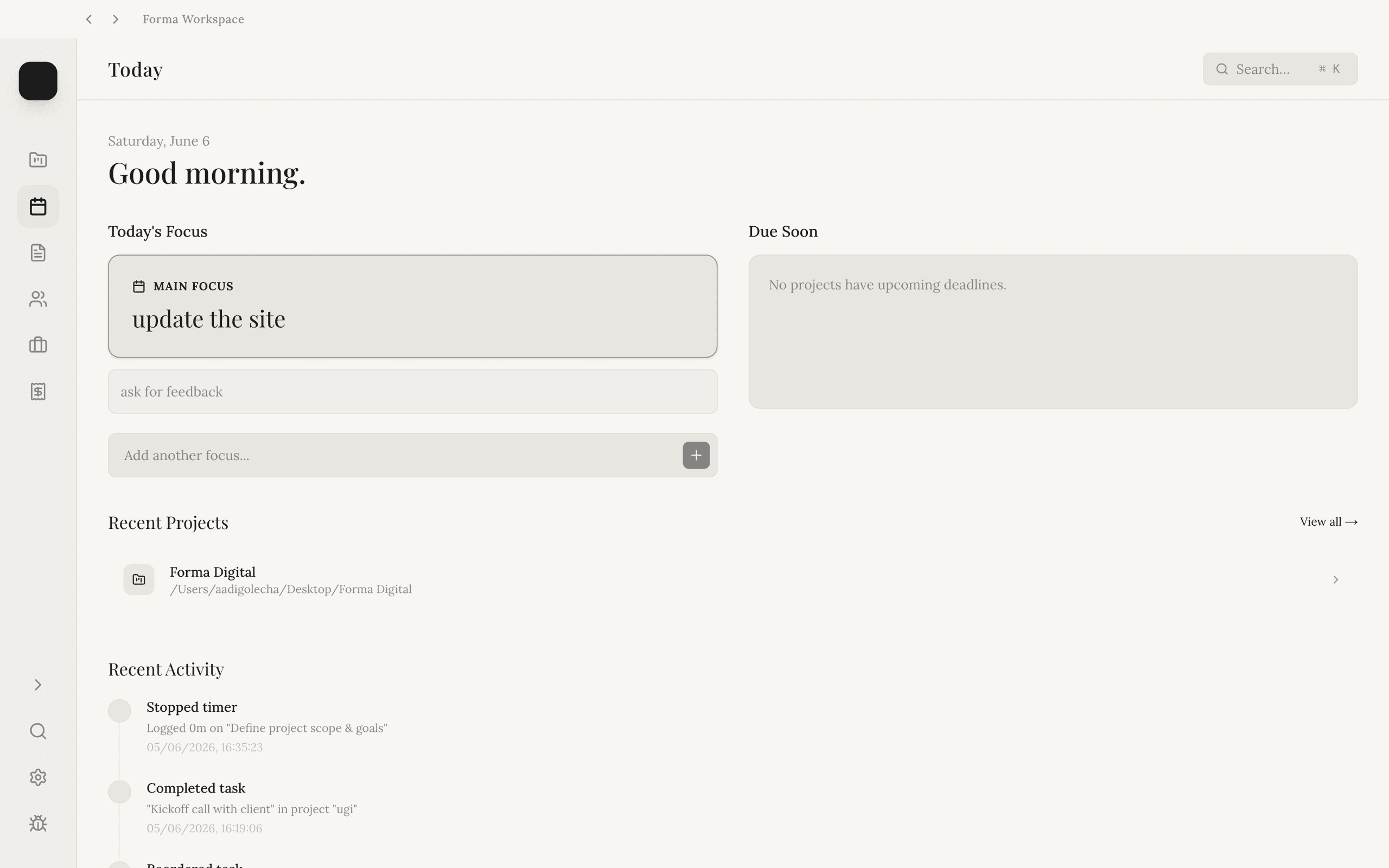 Forma Workspace packaged macOS app